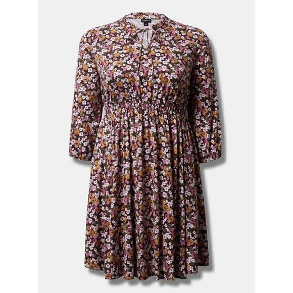 Torrid Plus Size 4, 4X, 26 Mini Stretch Challis Front Keyhole Floral Dress - Picture 4 of 8